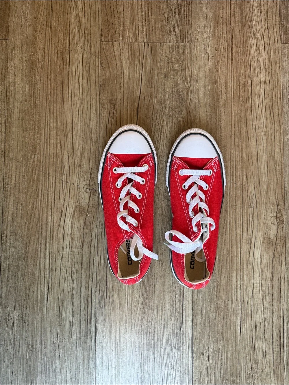 Converse Kids Red and White Low-Top Canvas Sneakers